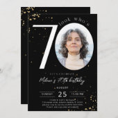 70誕生日ブラック金ゴールド招待状カードフォト 招待状 (正面/裏面)