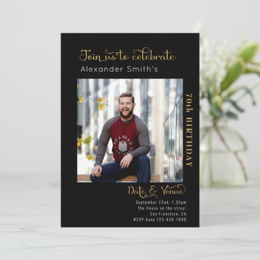 70誕生日ブラック 招待状 (スタンド正面)