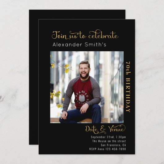 70誕生日ブラック 招待状 (正面/裏面)