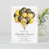 70誕生日ブラック&金ゴールドグリッター招待状 招待状 (スタンド正面)