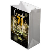 70誕生日ブラック&金ゴールドテーマ70歳 ミディアムペーパーバッグ (正面アングル)