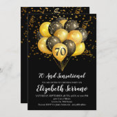70誕生日ブラック&金ゴールド 招待状 (正面/裏面)