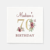 70誕生日ブルゴーニュ金ゴールドナプキパーソナライズされたンス スタンダードカクテルナプキン (正面)
