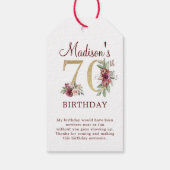 70誕生日ブルゴーニュ金ゴールドフローラ パーソナライズされた ギフトタグ (裏面)