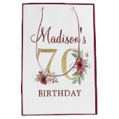 70誕生日ブルゴーニュ金ゴールドフローラ パーソナライズされた ミディアムペーパーバッグ (正面)