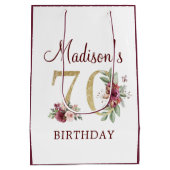 70誕生日ブルゴーニュ金ゴールドフローラ パーソナライズされた ミディアムペーパーバッグ (裏面)