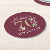 70誕生日ブルゴーニュ金ゴールド ラウンドペーパーコースター (アングル)