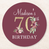 70誕生日ブルゴーニュ金ゴールド ラウンドペーパーコースター (正面)