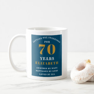 70誕生日ブルーと金ゴールド名の追加 コーヒーマグカップ