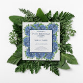 70誕生日ブルーアジサイ水色パーティーInv 招待状