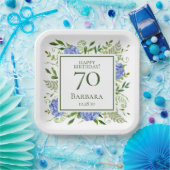 70誕生日ブルーアジサイ ペーパープレート (パーティー)