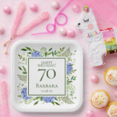 70誕生日ブルーアジサイ ペーパープレート (パーティー)