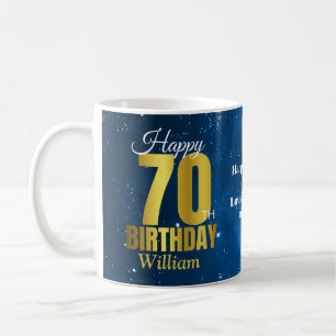 70誕生日ブルー宇宙タイポグラフィ コーヒーマグカップ