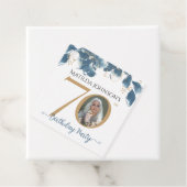 70誕生日ブルー金ゴールドモダンフローラカスタム写真 フェイバータグ (インサイチュ)