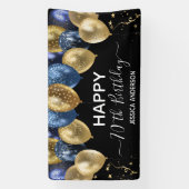 70誕生日ブルー金ゴールド吹き出しバナー 横断幕 (縦)