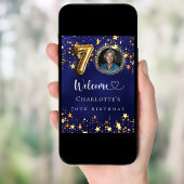 70誕生日ブルー金ゴールド星写真ようこそ ポスター