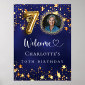 70誕生日ブルー金ゴールド星写真ようこそ ポスター