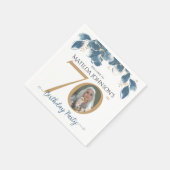 70誕生日ブルー金ゴールド水彩フローラ写真 スタンダードカクテルナプキン (角)