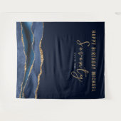 70誕生日ブルー金ゴールド瑪瑙フォトバックグラウンド タペストリー (正面(横))