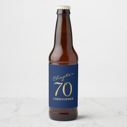 70誕生日ブルー金ゴールド ビールラベル (正面)