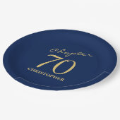 70誕生日ブルー金ゴールド ペーパープレート (アングル)