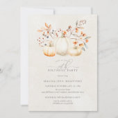 70誕生日ホワイトカボチャ紅葉 エレガント 招待状 (正面)