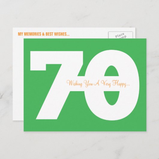 70誕生日マイルストーンはがき – 緑 ポストカード (正面/裏面)