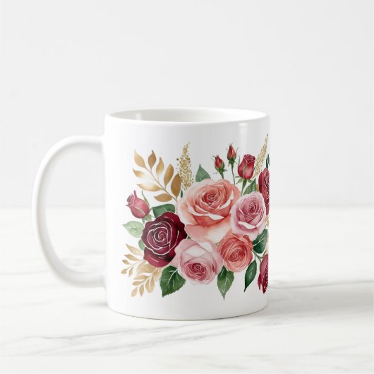 70誕生日マグカップおばあちゃん – フローラ名前をカスタムする コーヒーマグカップ (左)