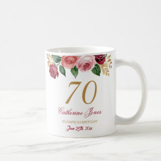 70誕生日マグカップおばあちゃん – フローラ名前をカスタムする コーヒーマグカップ