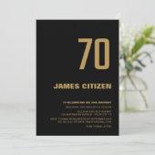 70誕生日ミニマモダンリストブラック金ゴールドパーティー 招待状 (スタンド正面)