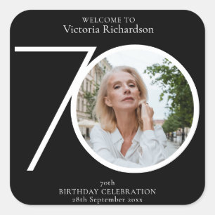 70誕生日ミニマリスト黒タイポグラフィ写真 スクエアシール