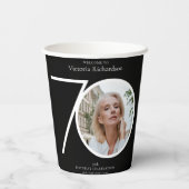 70誕生日ミニマリスト黒タイポグラフィ写真 紙コップ (裏面)