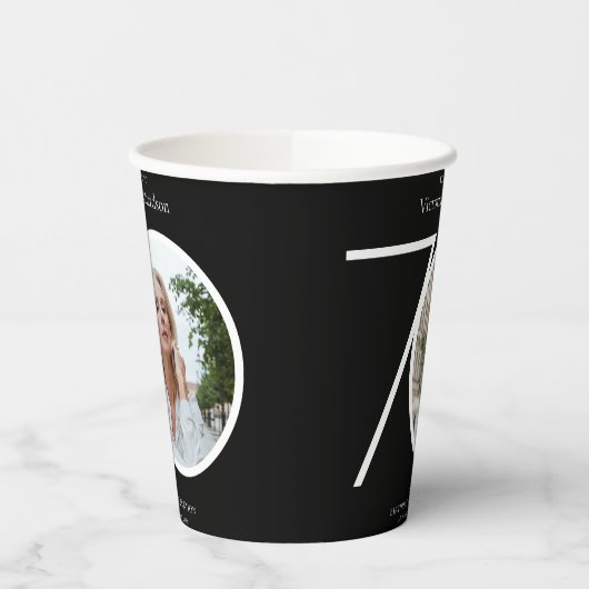 70誕生日ミニマリスト黒タイポグラフィ写真 紙コップ (左)