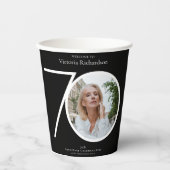 70誕生日ミニマリスト黒タイポグラフィ写真 紙コップ (正面)