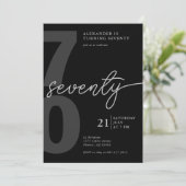 70誕生日ミニマルモダンリストブラックグレー 招待状 (スタンド正面)