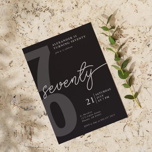 70誕生日ミニマルモダンリストブラックグレー 招待状