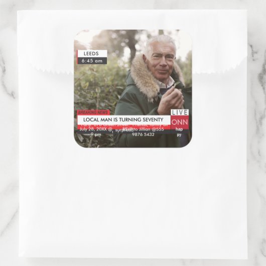 70誕生日メンズ🎉テレビニュースおもしろいフェイクメディア スクエアシール (バッグ)