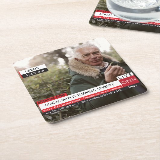 70誕生日メンズ🎉テレビニュースおもしろいフェイクメディア スクエアペーパーコースター (アングル)