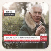 70誕生日メンズ🎉テレビニュースおもしろいフェイクメディア スクエアペーパーコースター (正面)