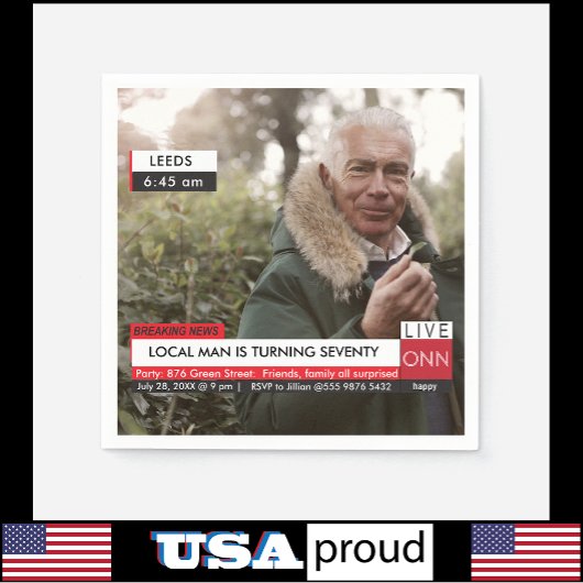 70誕生日メンズ🎉テレビニュースおもしろいフェイクメディア スタンダードカクテルナプキン