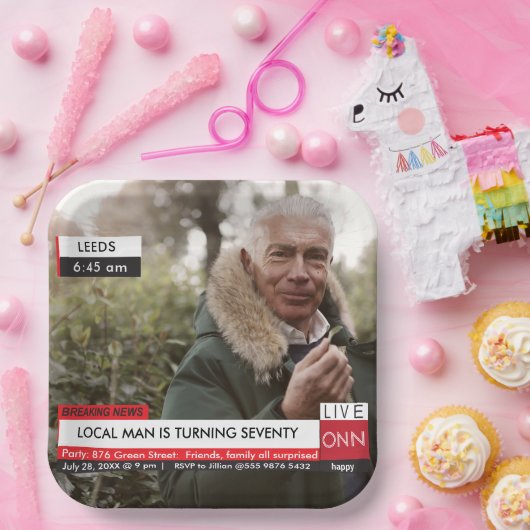 70誕生日メンズ🎉テレビニュースおもしろいフェイクメディア ペーパープレート (パーティー)