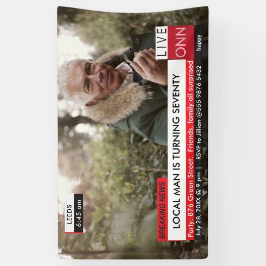 70誕生日メンズ🎉テレビニュースおもしろいフェイクメディア 横断幕 (縦)