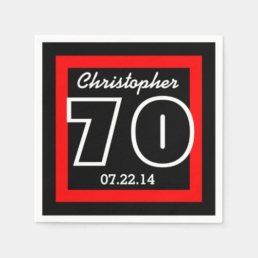 70誕生日モダン幾何正方形フレーム スタンダードカクテルナプキン (正面)