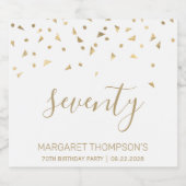 70誕生日モダン金ゴールド三角形紙吹雪白 スパークリングワインラベル (シングルラベル)