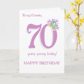 70誕生日ラベンダーとバラカード カード (黄色い花)