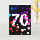 70誕生日レインボンドットオンブラック カード (黄色い花)