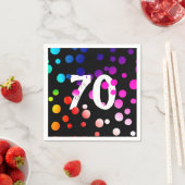 70誕生日レインボンドットオンブラック スタンダードカクテルナプキン (インサイチュ)