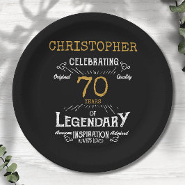 70誕生日レジェンダリーブラック金ゴールドレトロ ペーパープレート