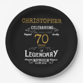 70誕生日レジェンダリーブラック金ゴールドレトロ ペーパープレート (正面)