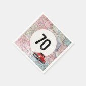 70誕生日レッドレトロトラックオンロードマップ スタンダードカクテルナプキン (角)